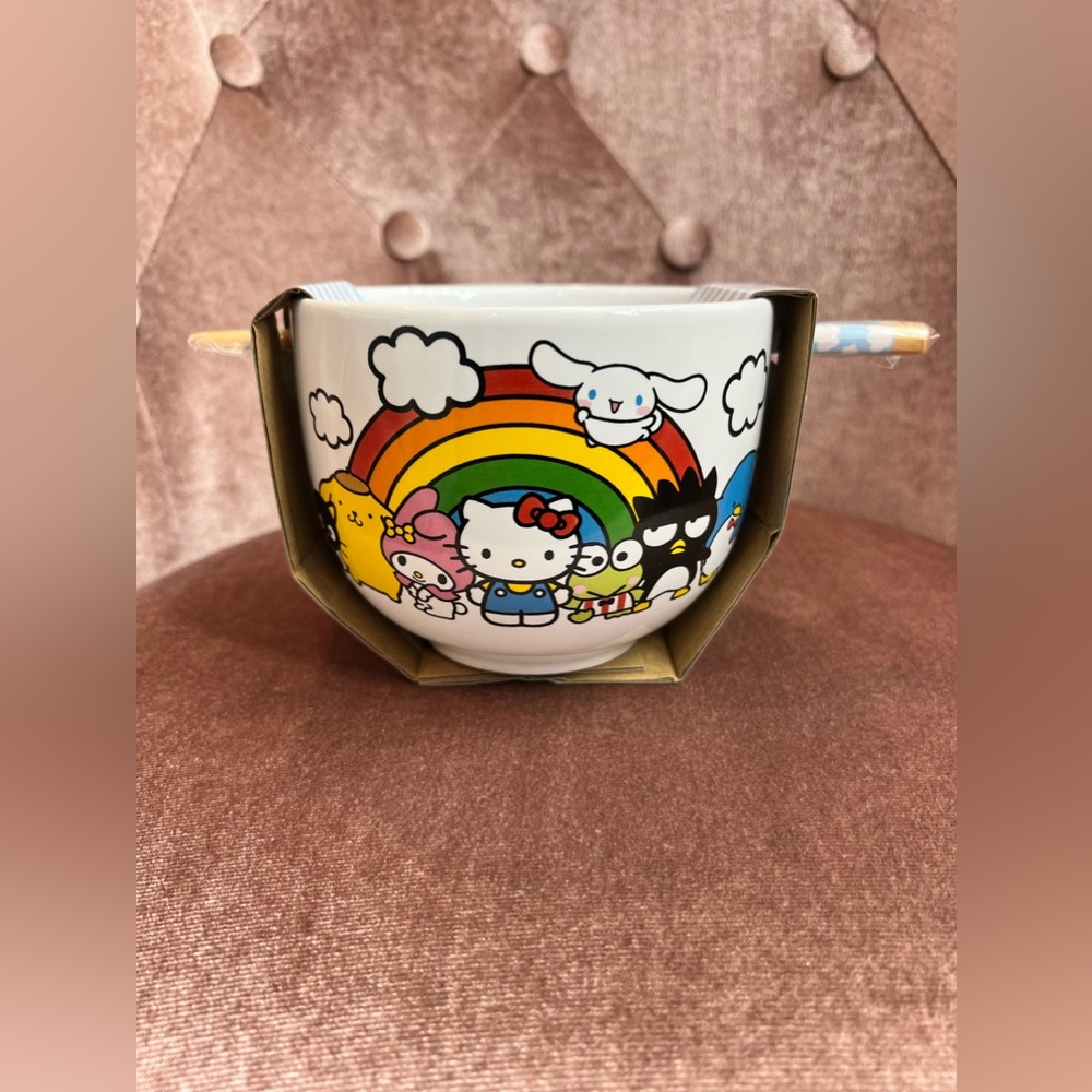 Hello Kitty & Friends Rainbow 20oz Ceramic Noodle Bowl & Chopstick Set
